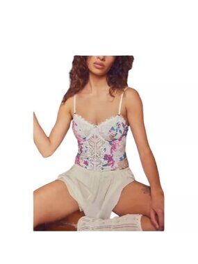 Free People Intimately Good Luck Charm Bodysuit Cream Size L Floral Romantic